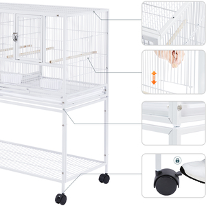 Stackable Metal Bird Cage with Rolling Stand - White by Yaheetech