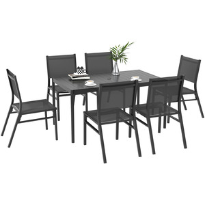 Outsunny 7 Piece Garden Dining Set with Breathable Mesh Seat Aluminium Top - Grey by Outsunny