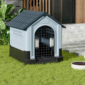 Waterproof Plastic Dog house with Skylight and Air Vents - Black Grey / 84cm by Livingandhome