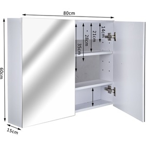 HOMCOM Double Door Wall Mounted Glass Mirror Cabinet - White by HOMCOM