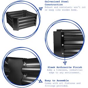 Rectangle Galvanised Steel Raised Garden Bed - 180cm x 90cm - 2pc - Black by Harbour Housewares