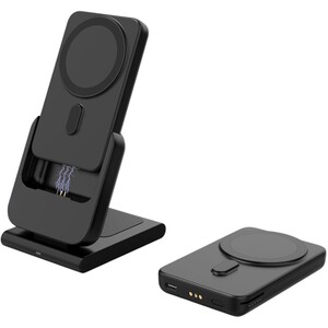 Wireless Charging Stand with Power Bank - Grey