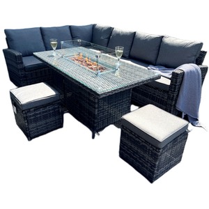 The Maldives 8 Seat Corner Gas Firepit Rattan Dining Set - Grey by Madefor.living