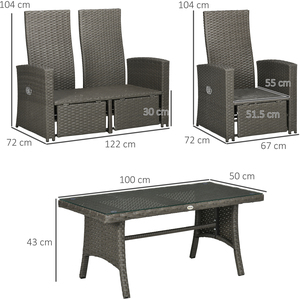 Outsunny 4pc Outdoor Wicker Rattan Garden Furniture Set Sofa, Table - Grey by Outsunny