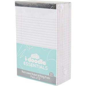 Pack of 12 Narrowed Ruled Writing Pads - White by i-doodle essentials