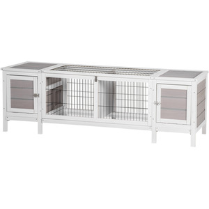 PawHut Wooden Small Animal Hutch, Pet Cage House - White by PawHut
