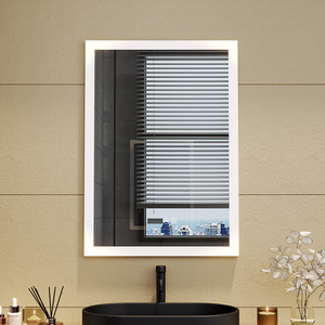 Aluminum Rounding LED Bathroom Mirror with Clock Fog Free - White by Livingandhome