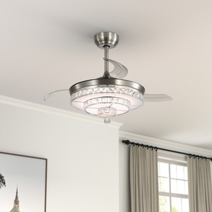 Ceiling Fan Light with Crystal Accents and Foldable Blades - Brushed Nickel by Livingandhome