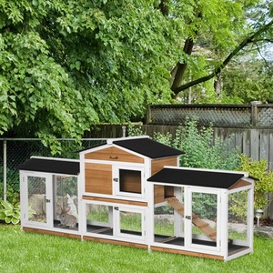 PawHut 2 Tier Wooden Small Animal Hutch with Double Side Run Boxes - Natural by PawHut