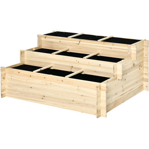 Outsunny 3 Tier Raised Garden Bed - Natural wood finish by Outsunny