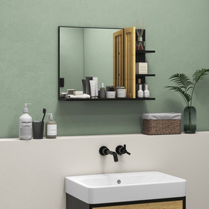 HOMCOM Bathroom Mirror Wall Mount Vanity Mirror - Black by HOMCOM