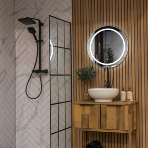 IP44 Round Bathroom Mirror Integrated LED Lights Touch Control and Demister Pad - Silver by ValueLights