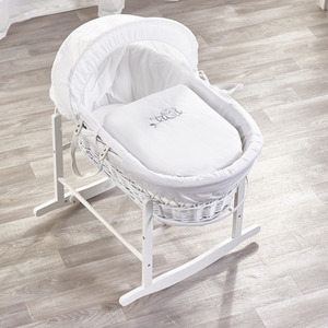 Sleepy Little Owl White Wicker Moses Basket with White Rocking Stand - White by Kinder Valley