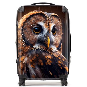 Tawny Owl Face Splashart Dark Background Suitcase - Brown / 80l by Warren Reed - Designer