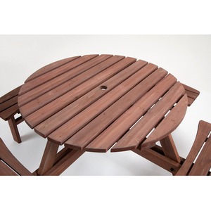 BIRCHTREE 8 Seater Wooden Picnic Table Round Pub Bench - Brown by BIRCHTREE