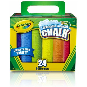 Childrens Crayola Box of 24 Sidewalk Washable Anti-Roll Bright Coloured Chalks - Multicoloured by Crayola