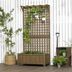 Outsunny Wood Planters with Trellis Planter Box - Dark Brown by Outsunny