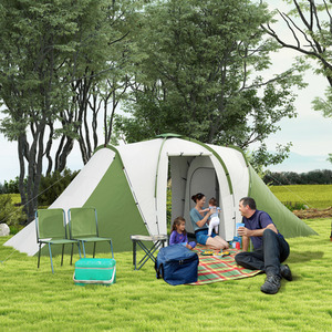 Outsunny 4-6 Man Tunnel Tent with 2 Bedroom and Living Area, Grey and Blue by Outsunny