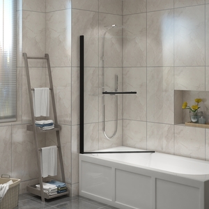 Bath Screen Pivot Bath Shower Easy Clean Reversible Panel Towel Rail - Black