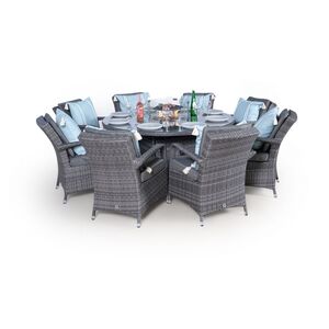 Arizona Fire Pit Round Rattan Patio Dining Set - Grey / 8 by Giardino