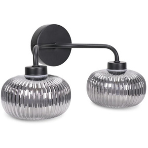 Amaia 2 Way IP44 Bathroom Wall Light with Ribbed Glass Shades and Bulbs - Black by ValueLights