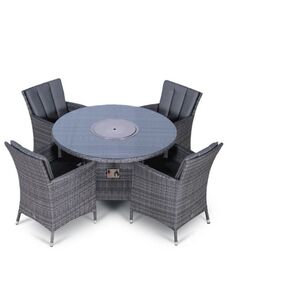 Savannah Fire Pit Round Rattan Patio Dining Set - Grey / 4 by Giardino