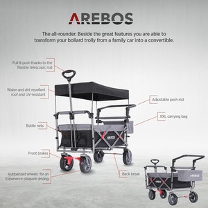 Handcart Premium Foldable with Roof - Transport Trolley - Black by AREBOS