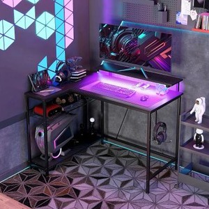 Reversible L Shaped LED Light Gaming desk - Black by Chilli Seating