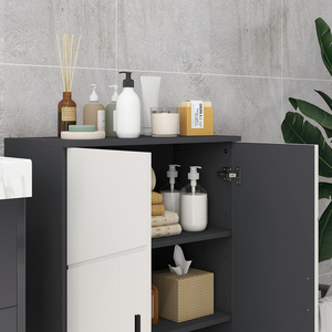 kleankin Small Bathroom Storage Cabinet with Doors and Shelves - Grey by kleankin