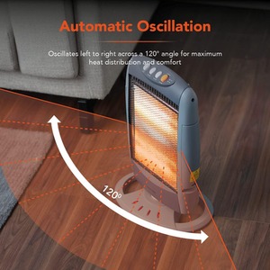 1200w Halogen Heater withReplaceable Tubes - Energy Saving - Grey by Highlands Homeware