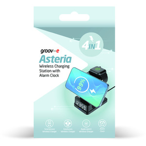 Asteria 4-in-1 Wireless Charging Station with Alarm Clock - Black by Groove