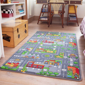 Kids Double Sided Play Mat Roads City Farm Play Room Rug - Multicolour / 150 x 80cm by The Rug House
