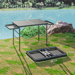 Outsunny 4.5ft Height Adjustable Camping Table with 2 Wing Panels - Black by Outsunny