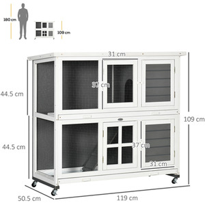 PawHut Small Animal Hutch with Wheels, Wooden Pet Cage House - Grey by PawHut