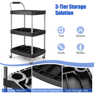 3 Layer Detailing Tool Cart Utility Cart - Black by Costway
