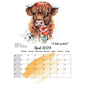 Highland Cows in Watercolour 2024 Calendar by BebesArts