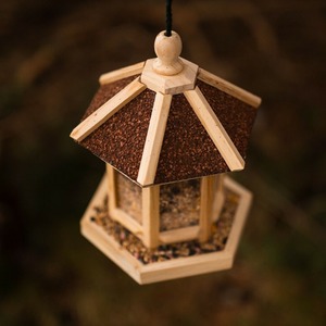 Hanging Wooden Gazebo Bird Feeder - Brown by Garden Mile