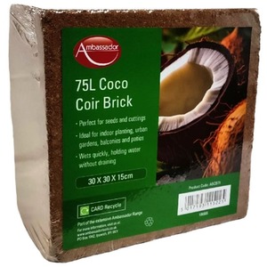 75L Coco Coir Brick Multi Purpose Potting Compost Compressed Peat Free - Brown by Ambassador