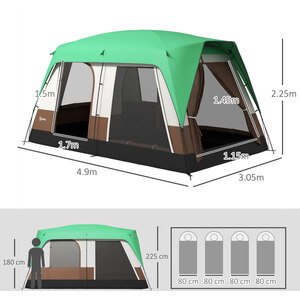 Outsunny Camping Tent with Waterproof Rainfly Screen Panels - Green by Outsunny
