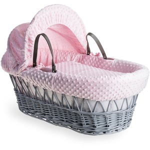Dimple Grey Wicker Moses Basket - Pink by Clair de Lune
