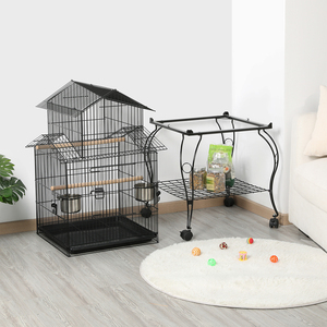 Rolling Bird Cage with Detachable Stand - Black by Yaheetech