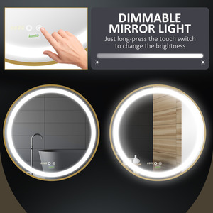 kleankin Round LED Bathroom Mirror Dimmable Wall-Mounted with 3 Light Colours - Gold by kleankin