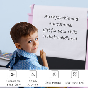 3 In 1 Kids Wooden Art Easel with Storage Baskets - Pink by HOMCOM