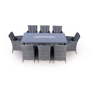 Savannah Fire Pit Square Rattan Patio Dining Set - Grey / 8 by Giardino