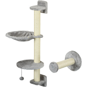 PawHut 4 Piece Wall Mounted Cat Shelves - Grey by PawHut