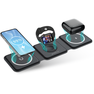 Triton 3-in-1 Foldable Wireless Charging Station - Black by Groove