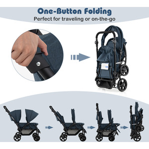 Portable Double Seat Baby Stroller - Blue by Costway