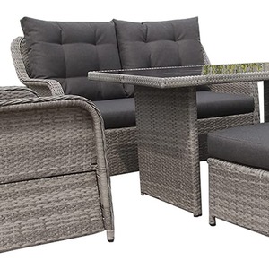 6 Seat Rattan Garden Furniture Set Aluminum Frame Dining Table Conversation Set - Grey by Furniture One