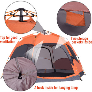 Outsunny Six Man Hexagon Pop Up Tent - Orange and Blue by Outsunny