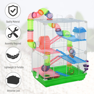 Pawhut 5 Tier Hamster Cage Carrier Habitat with Exercise Wheels, Green - Green by Pawhut